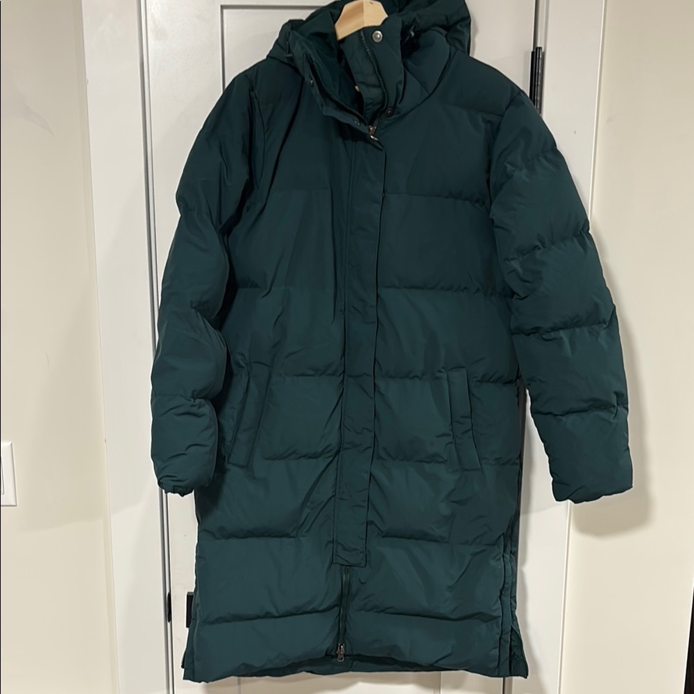 Women's Long Hooded Puffer Coat - Dark Teal